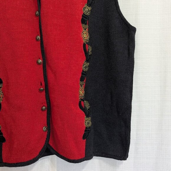 Vintage Maggie Barnes Knit Sweater Vest 2x Black & Red Button Down V-neck - Picture 4 of 9